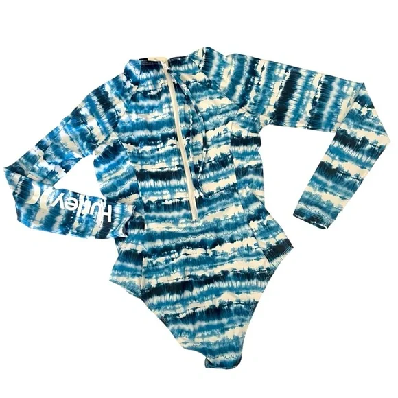 Hurley Blue tie-dye rash guard, one piece bathing suit zipper pull back Size XL - Picture 2 of 16